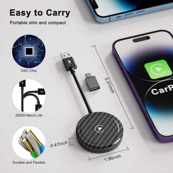 Bild 6,  Trådlös CarPlay Adapter För Trådbundna CarPlay Bilar Svart - Teknikhallen.se