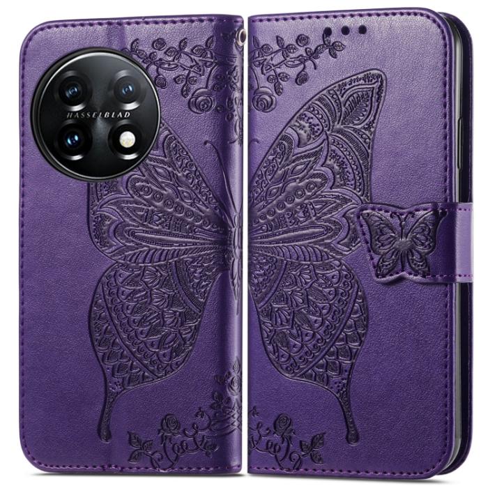 Bild 2,  OnePlus 11 5G Fodral Butterfly Läder Mörk Lila - Teknikhallen.se