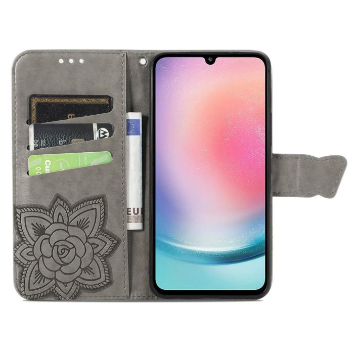 Bild 2,  Samsung Galaxy A25 5G Fodral Läder Big Butterfly Grå - Teknikhallen.se