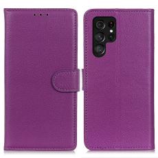  Samsung Galaxy S22 Ultra Fodral Litchi L&auml;der Lila - Teknikhallen.se