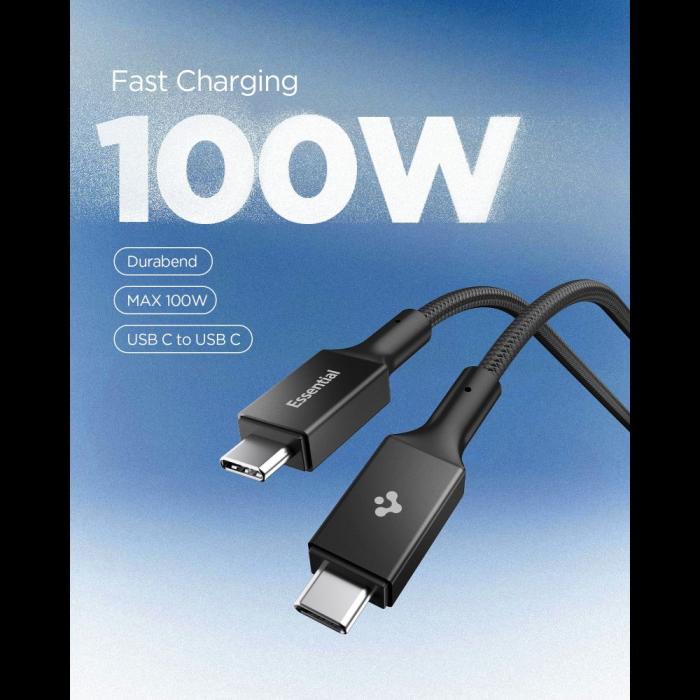 Bild 3, Spigen Spigen 1.5m 100W USB-C - USB-C Kabel Svart - Teknikhallen.se