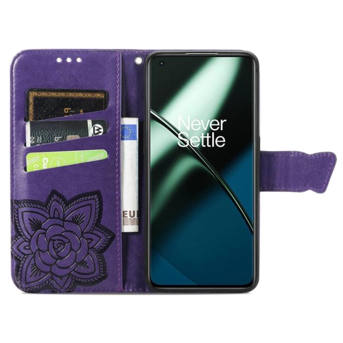 Bild 3,  OnePlus 11 5G Fodral Butterfly Läder Mörk Lila - Teknikhallen.se