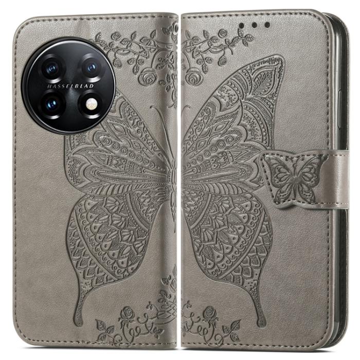Bild 2,  OnePlus 11 5G Fodral Butterfly Läder Grå - Teknikhallen.se
