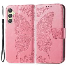  Samsung Galaxy A25 5G Fodral L&auml;der Big Butterfly Rosa - Teknikhallen.se