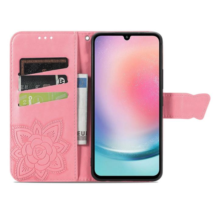 Bild 2,  Samsung Galaxy A25 5G Fodral Läder Big Butterfly Rosa - Teknikhallen.se
