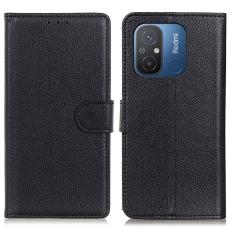 Xiaomi Redmi 12C 4G Fodral L&auml;der Litchi Textur Svart - Teknikhallen.se