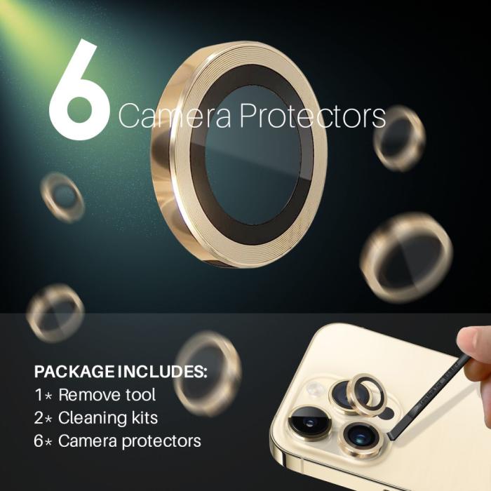 Bild 3, NORTHJO NORTHJO iPhone 14 Pro/Pro Max/15 Pro/Pro Max Linsskydd 2-PACK Guld - Teknikhallen.se