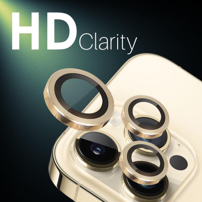Bild 5, NORTHJO NORTHJO iPhone 14 Pro/Pro Max/15 Pro/Pro Max Linsskydd 2-PACK Guld - Teknikhallen.se