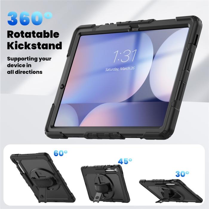 Bild 5,  Galaxy Tab S10 FE Plus Skal 360 Shockproof Hybrid Kickstand Svart - Teknikhallen.se