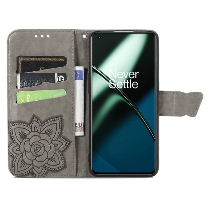 Bild 3,  OnePlus 11 5G Fodral Butterfly Läder Grå - Teknikhallen.se