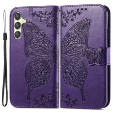  Samsung Galaxy A25 5G Fodral L&auml;der Big Butterfly M&ouml;rk Lila - Teknikhallen.se