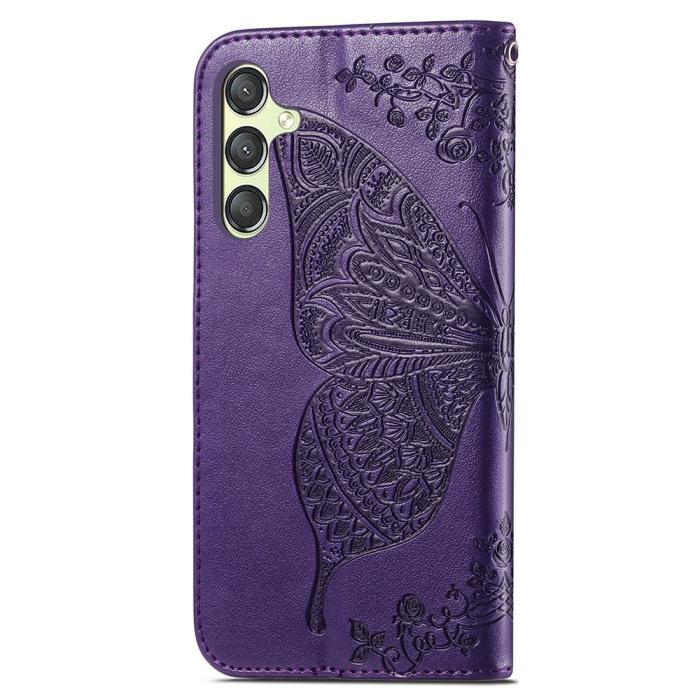 Bild 4,  Samsung Galaxy A25 5G Fodral Läder Big Butterfly Mörk Lila - Teknikhallen.se