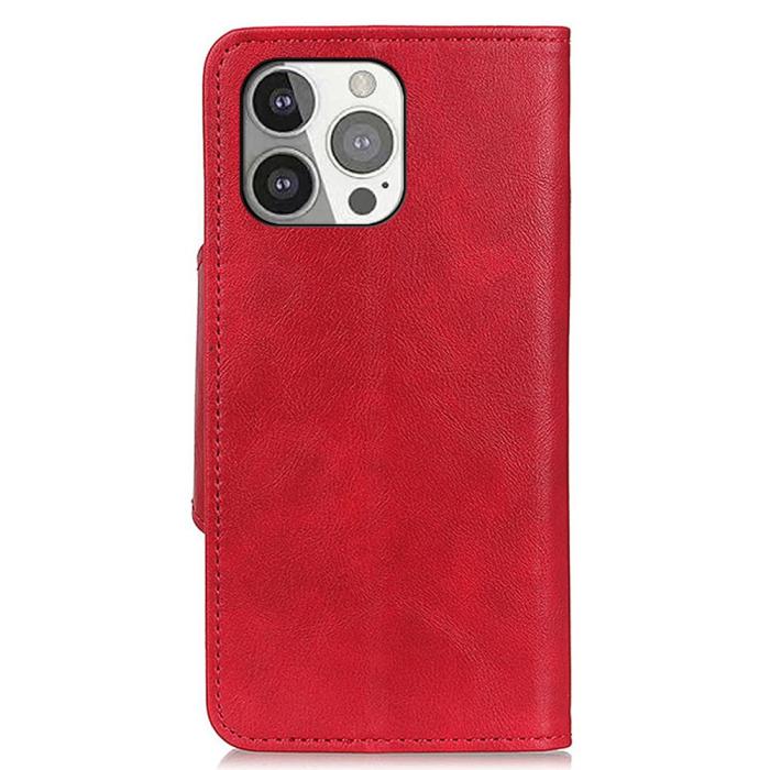 Bild 3,  iPhone 13 Pro - Läder Fodral Magnetisk Mässing - Röd - Teknikhallen.se
