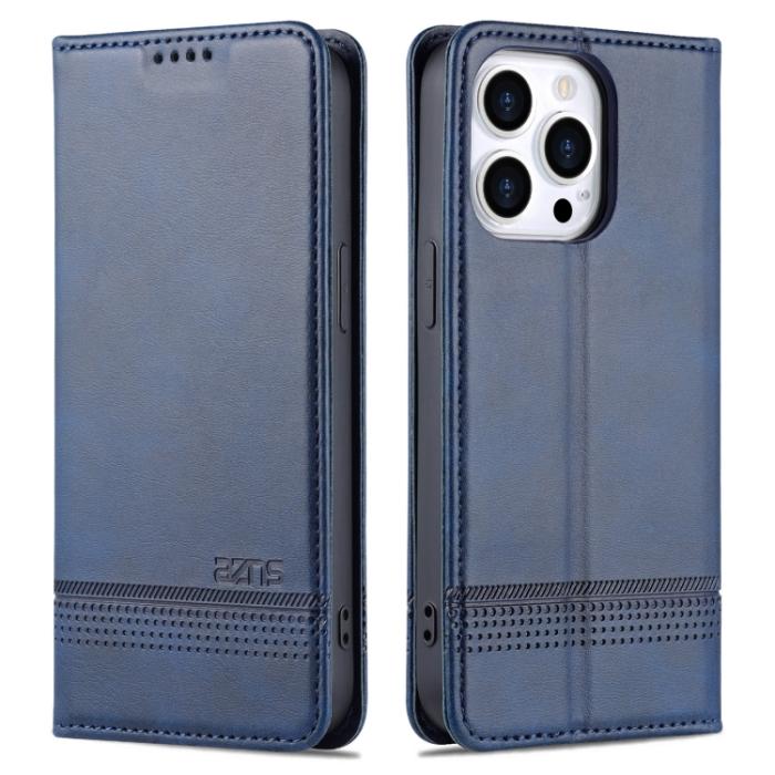 Bild 2, AZNS AZNS iPhone 14 Pro Fodral Flip Läder Mörk Blå - Teknikhallen.se