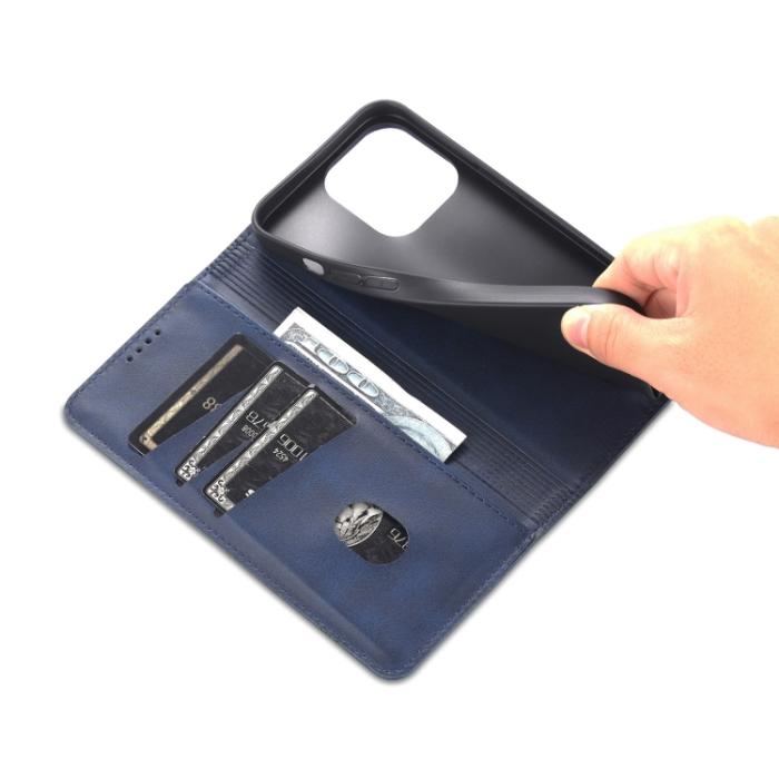 Bild 6, AZNS AZNS iPhone 14 Pro Fodral Flip Läder Mörk Blå - Teknikhallen.se