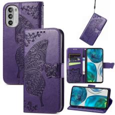  Motorola Moto G52/G82 Fodral Fj&auml;ril Tryck M&ouml;rk Lila - Teknikhallen.se