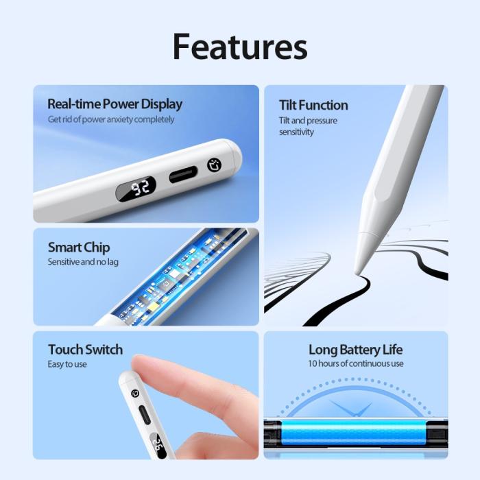 Bild 4, DUX DUCIS DUX DUCIS Active LED iPad Stylus Touchpenna Vit - Teknikhallen.se