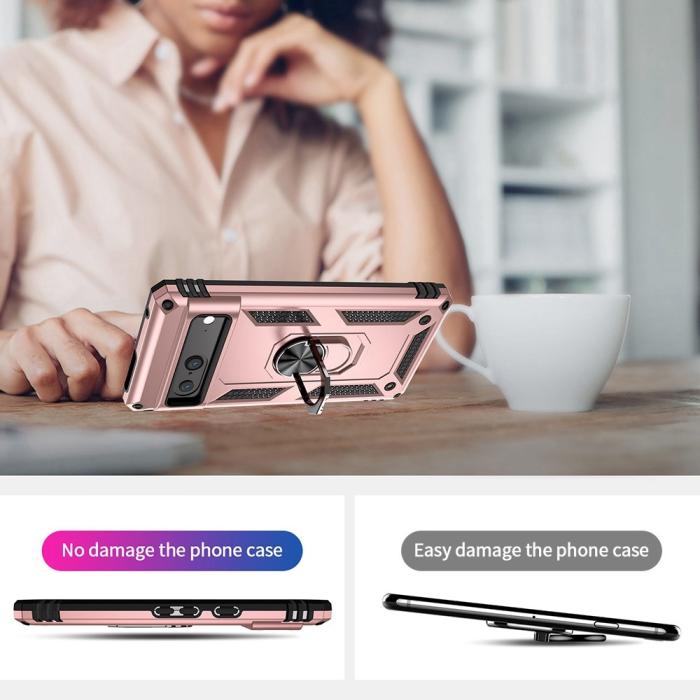 Bild 2,  Google Pixel 7 Skal Shockproof Hybrid Ring Armor Roséguld - Teknikhallen.se
