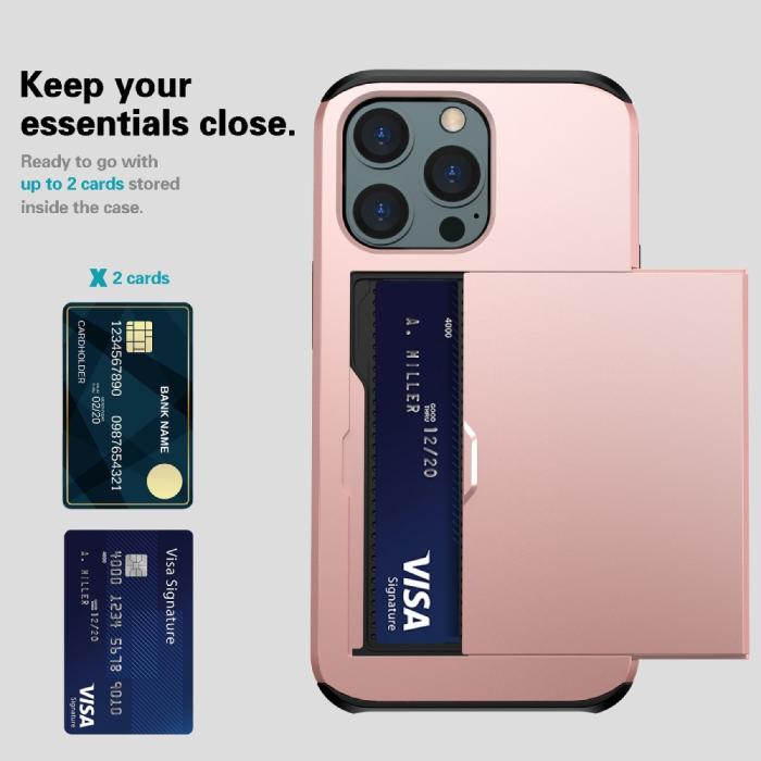 Bild 3,  iPhone 13 Pro - Hybrid Skal Med Kortfack - Rosa - Teknikhallen.se