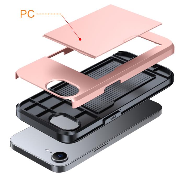 Bild 2,  iPhone 17e / 16e Skal Hybrid Med Kortfack Guld - Teknikhallen.se