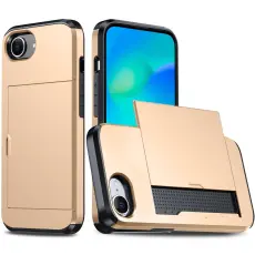  iPhone 17e / 16e Skal Hybrid Med Kortfack Guld - Teknikhallen.se