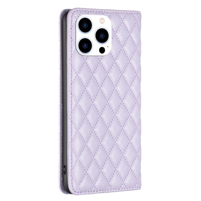 Bild 3, BINFEN BINFEN iPhone 15 Pro Fodral Diamond Flip Läder Lila - Teknikhallen.se