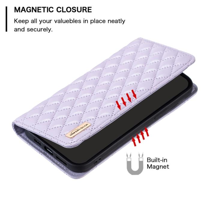 Bild 6, BINFEN BINFEN iPhone 15 Pro Fodral Diamond Flip Läder Lila - Teknikhallen.se
