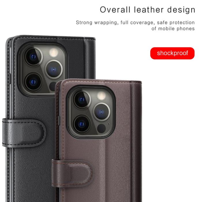 Bild 3,  iPhone 13 Pro - Premium Äkta Läder Fodral - Svart - Teknikhallen.se