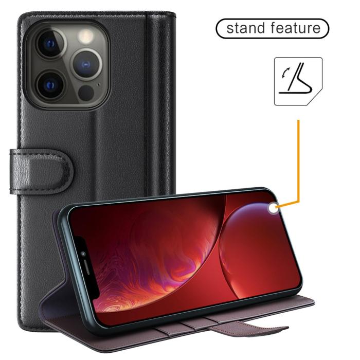 Bild 4,  iPhone 13 Pro - Premium Äkta Läder Fodral - Svart - Teknikhallen.se