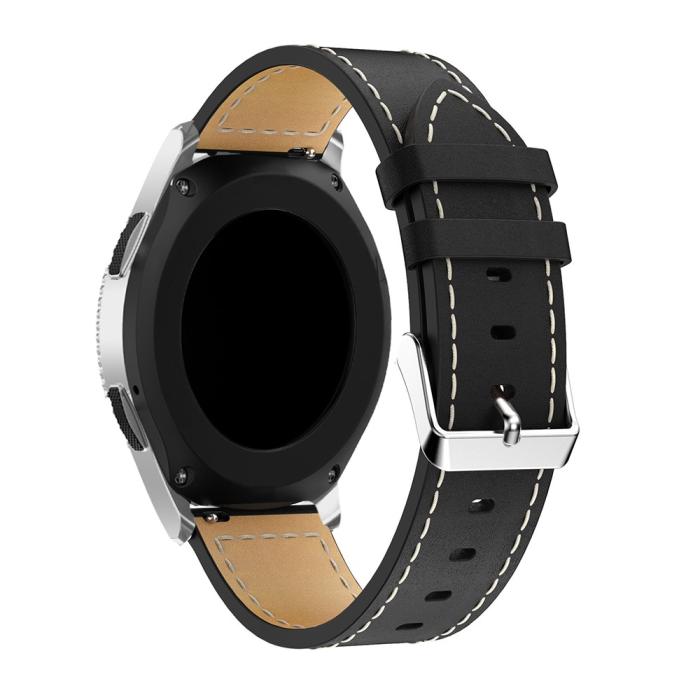 Bild 2,  Äkta Läder Armband Med Vit Söm - Svart (22mm) - Teknikhallen.se