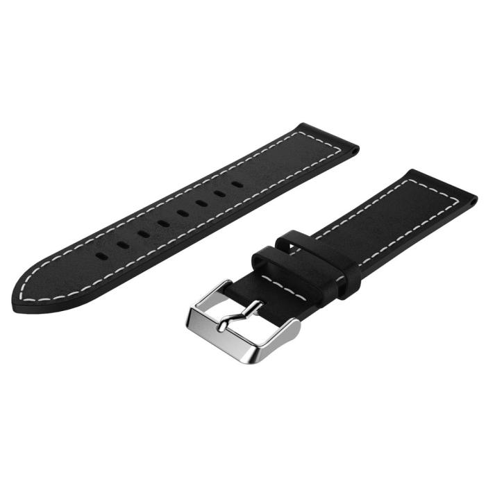 Bild 3,  Äkta Läder Armband Med Vit Söm - Svart (22mm) - Teknikhallen.se