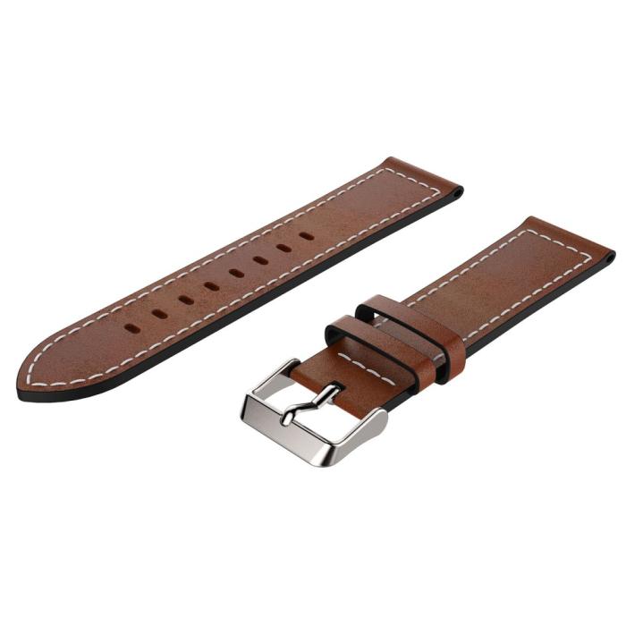 Bild 2,  Äkta Läder Armband Med Vit Söm - Brun (22mm) - Teknikhallen.se