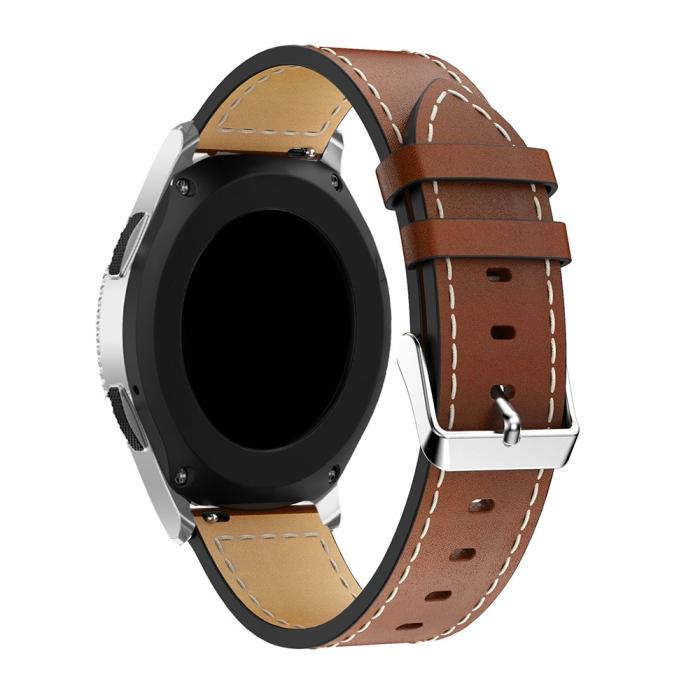 Bild 3,  Äkta Läder Armband Med Vit Söm - Brun (22mm) - Teknikhallen.se