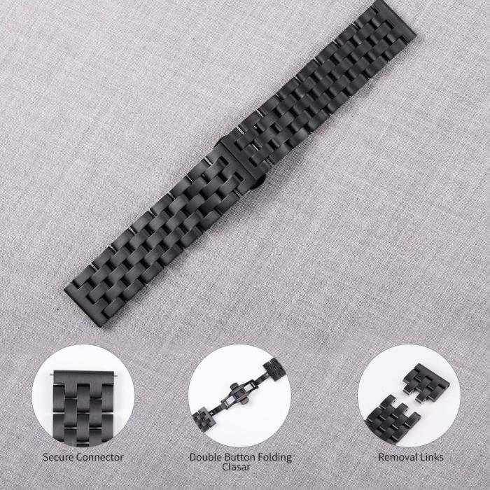 Bild 3,  Lyxigt Metallarmband I Rostfritt Stål - Svart (22mm) - Teknikhallen.se