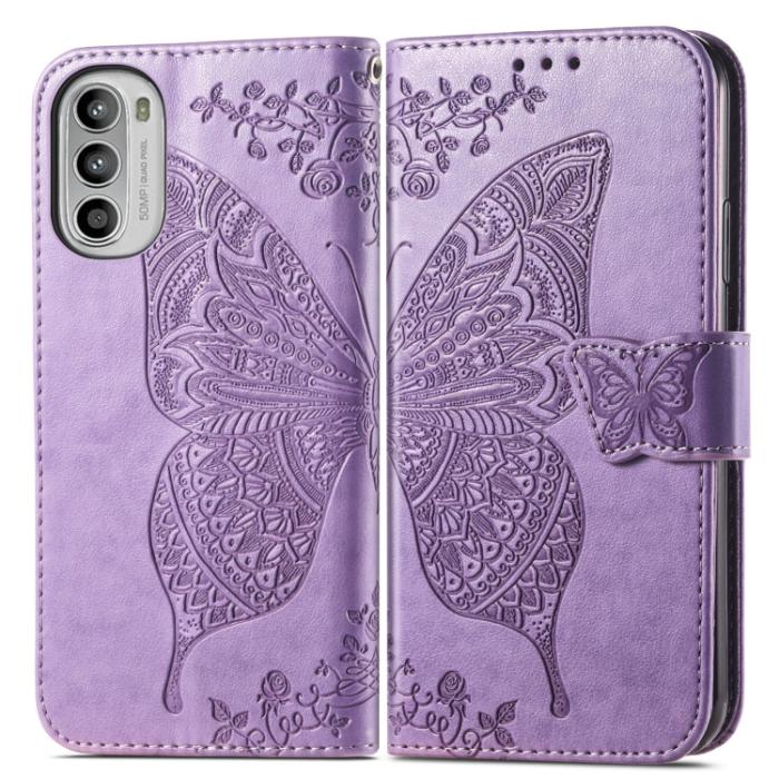 Bild 2,  Motorola Moto G52/G82 Fodral Fjäril Tryck Ljus Lila - Teknikhallen.se