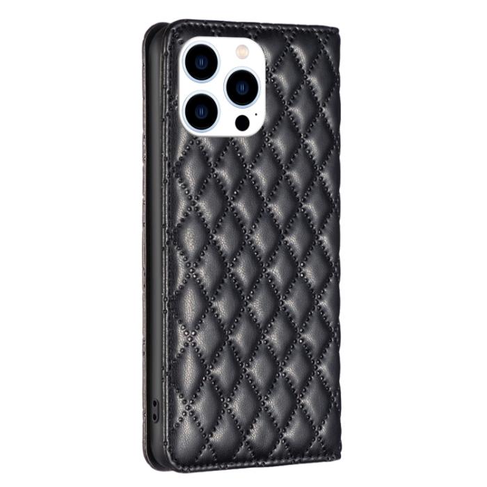 Bild 3, BINFEN BINFEN iPhone 15 Pro Fodral Diamond Flip Läder Svart - Teknikhallen.se