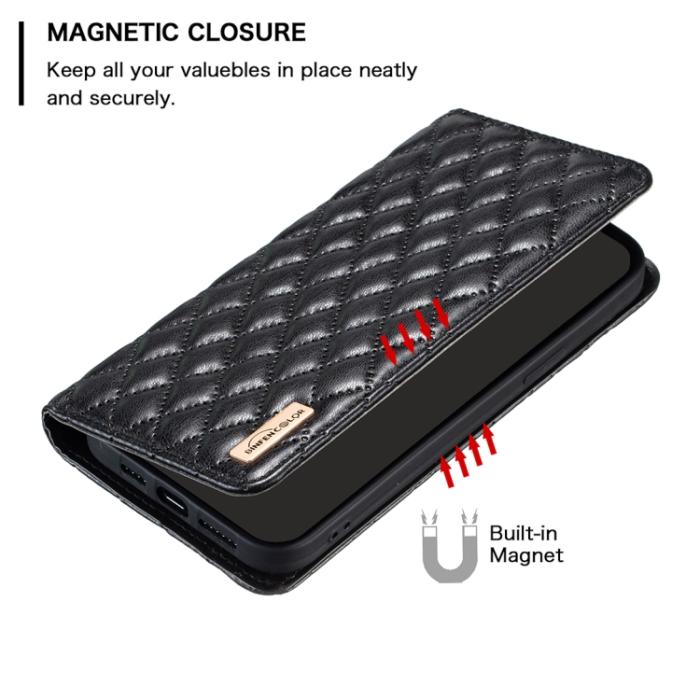 Bild 6, BINFEN BINFEN iPhone 15 Pro Fodral Diamond Flip Läder Svart - Teknikhallen.se