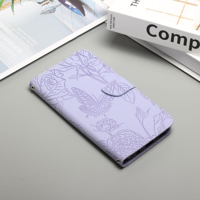 Bild 2,  Motorola Moto G22 Fodral Fjäril/Pion präglad Lila - Teknikhallen.se