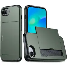  iPhone 17e / 16e Skal Hybrid Med Kortfack M&ouml;rk Gr&ouml;n - Teknikhallen.se