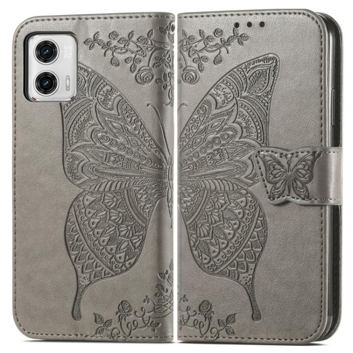 Bild 2,  Motorola Moto G73 5G Fodral Butterfly Grå - Teknikhallen.se