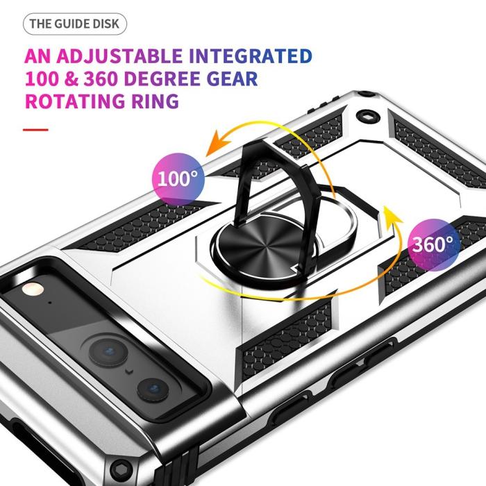 Bild 6,  Google Pixel 7 Skal Shockproof Hybrid Ring Armor Silver - Teknikhallen.se