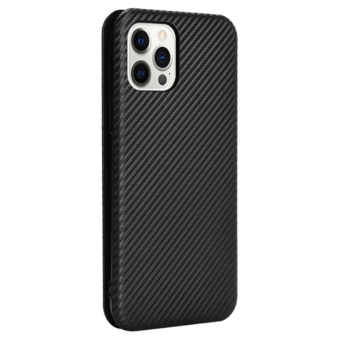 Bild 3,  iPhone 13 Pro - Kolfiber Textur Flip Fodral - Svart - Teknikhallen.se