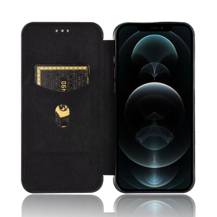 Bild 5,  iPhone 13 Pro - Kolfiber Textur Flip Fodral - Svart - Teknikhallen.se