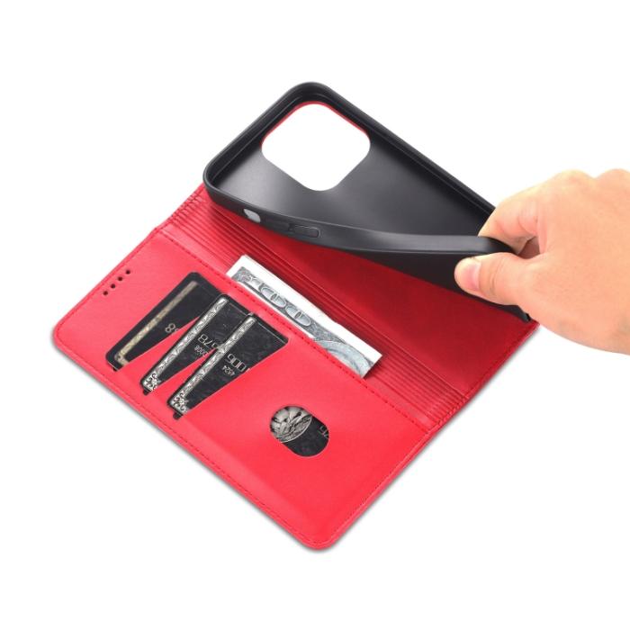 Bild 6, AZNS AZNS iPhone 14 Pro Fodral Flip Läder Röd - Teknikhallen.se