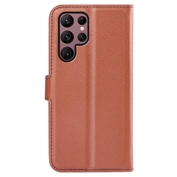 Bild 6,  Samsung Galaxy S23 Ultra Fodral Litchi Läder Brun - Teknikhallen.se