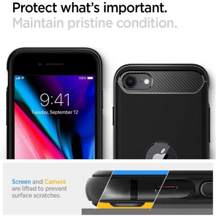 Bild 5, Spigen iPhone 7/8/SE (2020/2022) - Spigen Rugged Armor Skal - Svart - Teknikhallen.se