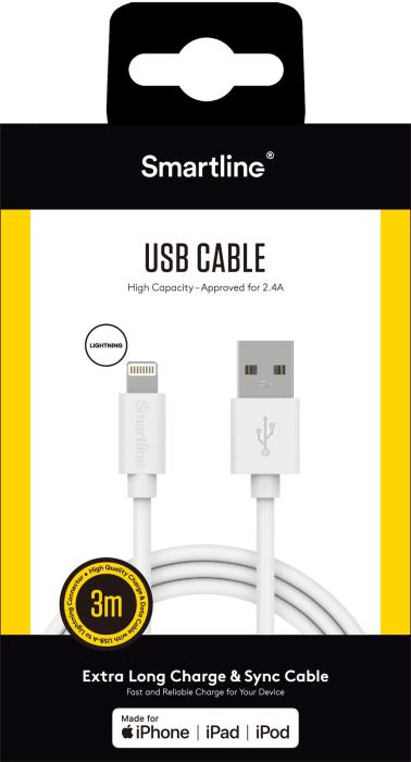 Bild 7, Smartline Smartline 3m Lightning MFi Laddningskabel Vit - Teknikhallen.se