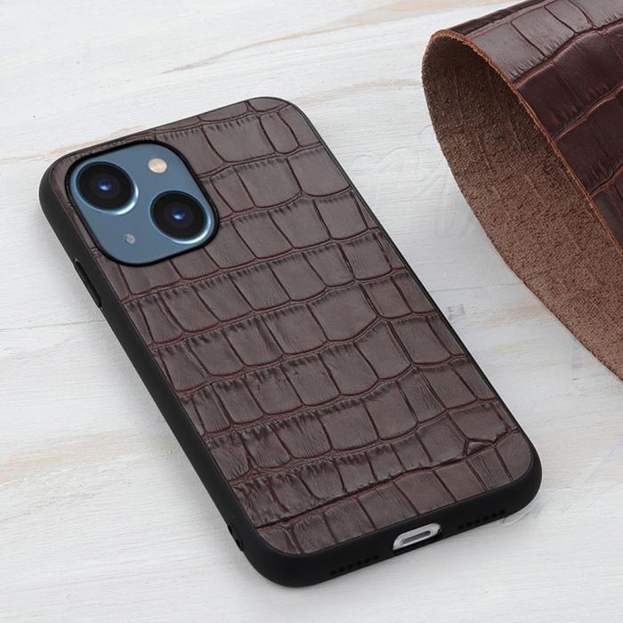 Bild 3,  iPhone 15 Skal Krokodil Textur Läder Brun - Teknikhallen.se