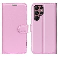  Samsung Galaxy S23 Ultra Fodral Litchi L&auml;der Ljus Rosa - Teknikhallen.se