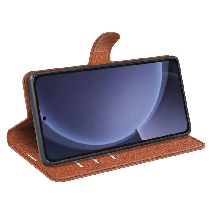 Bild 3,  Samsung Galaxy S25 Plus Fodral Litchi Läder Brun - Teknikhallen.se